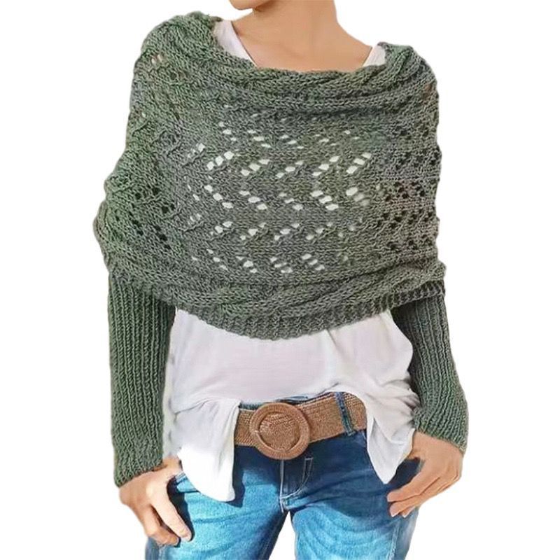 Long autumn and winter shawls, knitted scarves, and hollowed-out extended double-sleeved shawls for outerwear