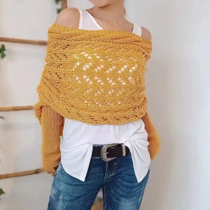Long autumn and winter shawls, knitted scarves, and hollowed-out extended double-sleeved shawls for outerwear