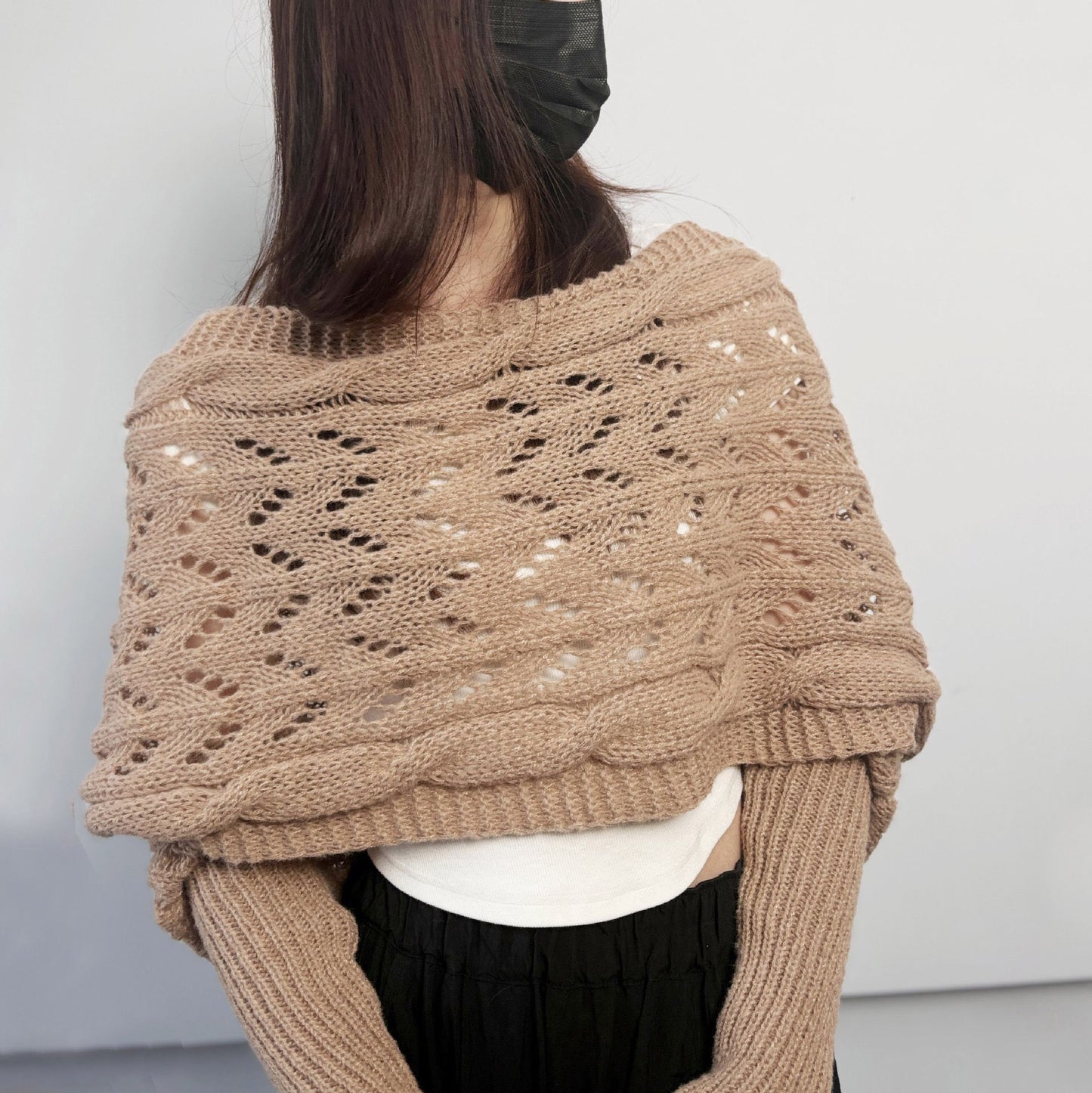 Long autumn and winter shawls, knitted scarves, and hollowed-out extended double-sleeved shawls for outerwear