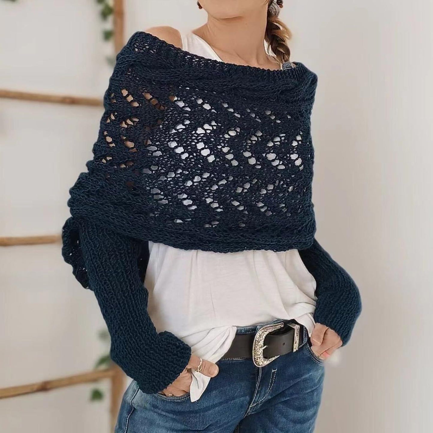 Long autumn and winter shawls, knitted scarves, and hollowed-out extended double-sleeved shawls for outerwear